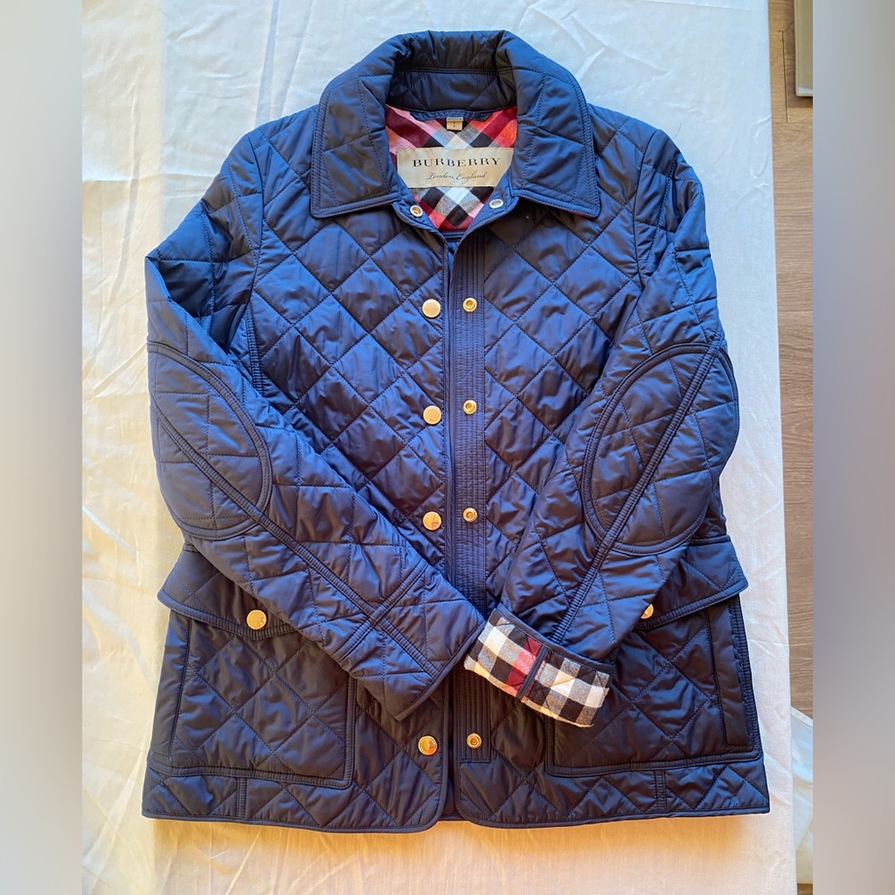 Burberry Westbridge Diamond Quilted Jacket - Navy Blue with Gold buttons